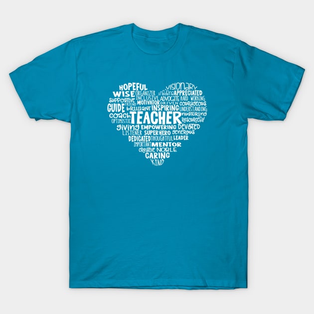 Teacher Heart Word Cloud T-Shirt by Jitterfly